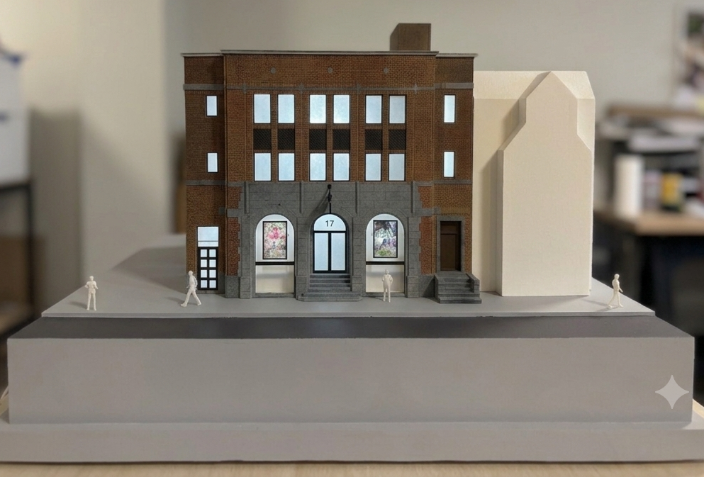 Art gallery facade scale model on presentation base