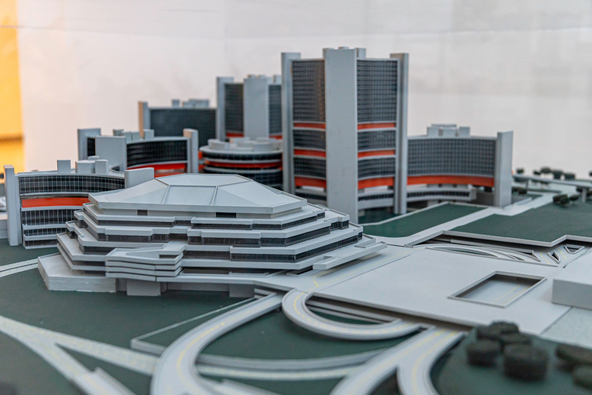 Miniature architectural model of a modern urban complex